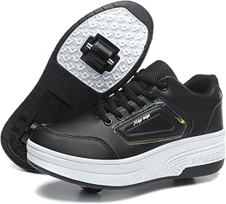 Wooowyet Rechargealbe Kids Roller Skate Shoes for Boys and Girls, Black -, 6 Big Kid