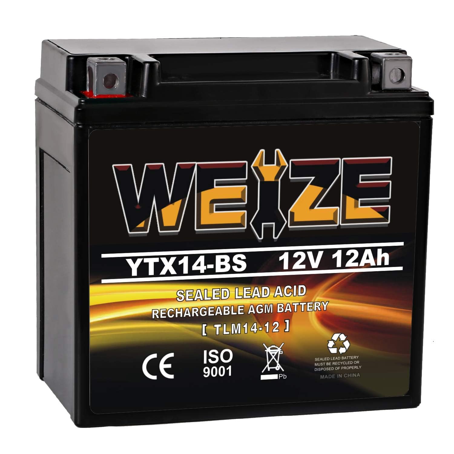 Weize YTX14 BS ATV Battery High Performance - Maintenance Free - Sealed AGM YTX1