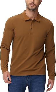 MIER Mens Cotton Polo Shirt Long Sleeve Golf Tennis Polo Shirt with Collar for Work Travel 3 Button Ultra Soft