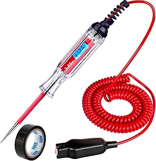 Heavy Duty 3-65V DC Test Light Automotive, 140" Spring Wire Circuit Tester | LCD Digital Blue Backlight Display, Bidirectional Volt Test, Polarity Indicate, Stainless Steel Probe