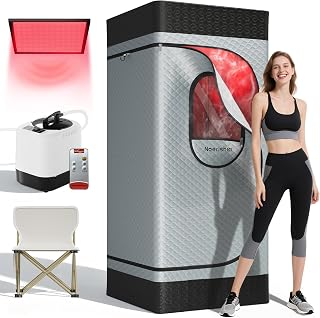 noerishia Portable Steam Sauna Box, Infrared Sauna for Home, 660nm & 850nm Red Light Therapy, 99 Min Timer & 9 Temp Levels, 3L Steamer Remote Control Big Folding Chair, for Home Spa Detoxification