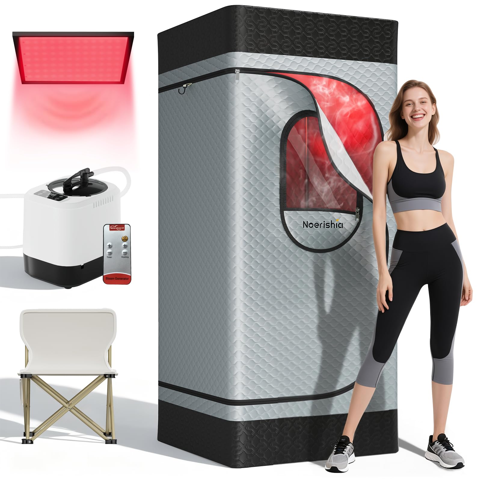 noerishia Portable Steam Sauna Box, Infrared Sauna for Home, 660nm & 850nm Red L
