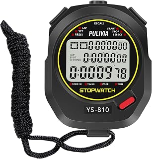 Stopwatch 10 Lap Split Memory Digital Stopwatch Stopwatch Countdown Timer 12/24 Hours Alarm Clock with Path Mode 3 Files Large Waterproof Display, Black