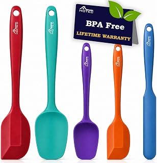 HOTEC 600℉ Heat Resistant Silicone Rubber Spatula Set,Multicolor, Set of 5 | BPA-Free, For Baking, Cooking, and Mixing, Non Stick Dishwasher Safe