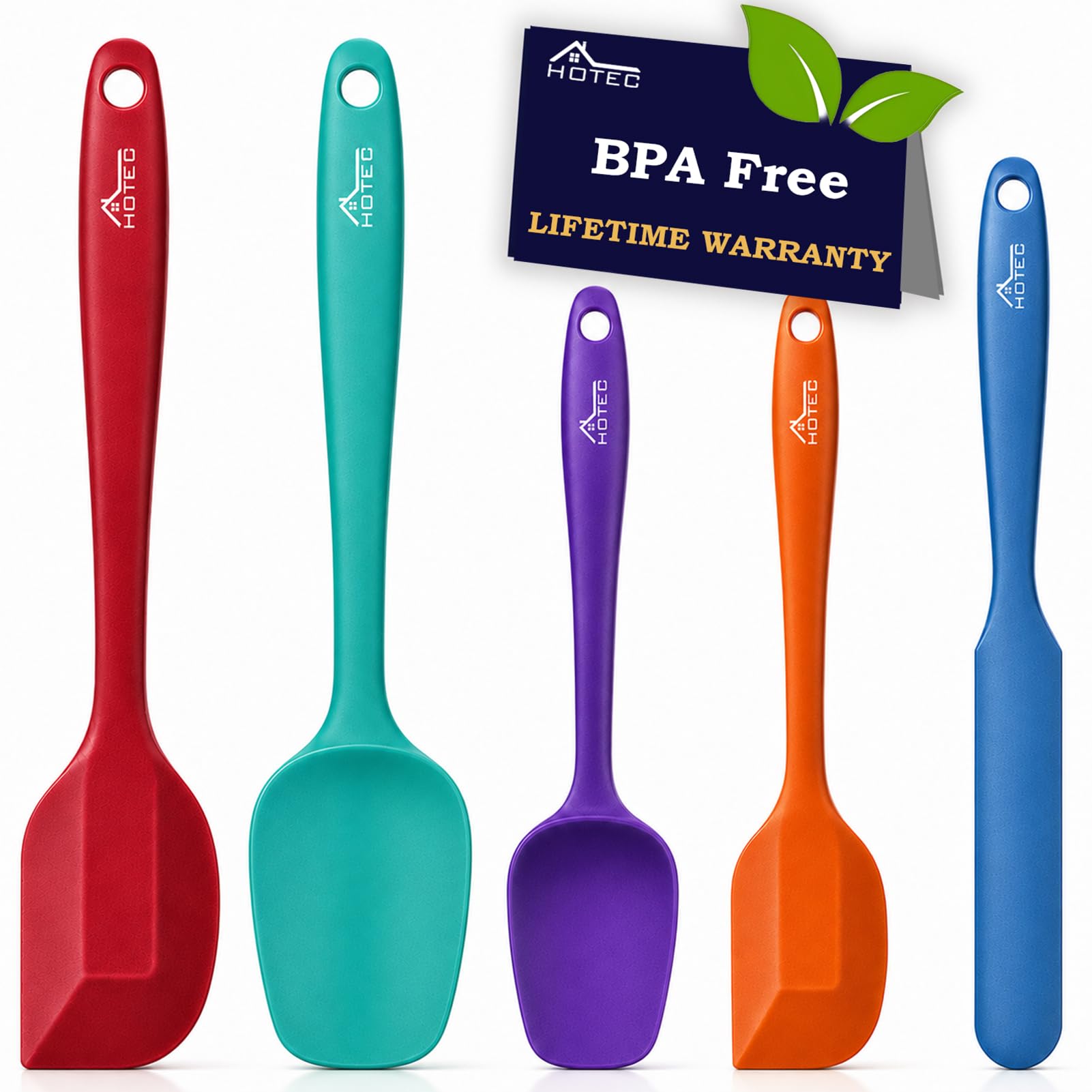 HOTEC 600℉ Heat Resistant Silicone Rubber Spatula Set,Multicolor, Set of 5 | BPA