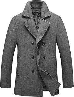 Lavnis Men's Winter Wool Coats Slim Fit Single Breasted Trench Jacket Woolen Pea Coat Style 2 Gray XL