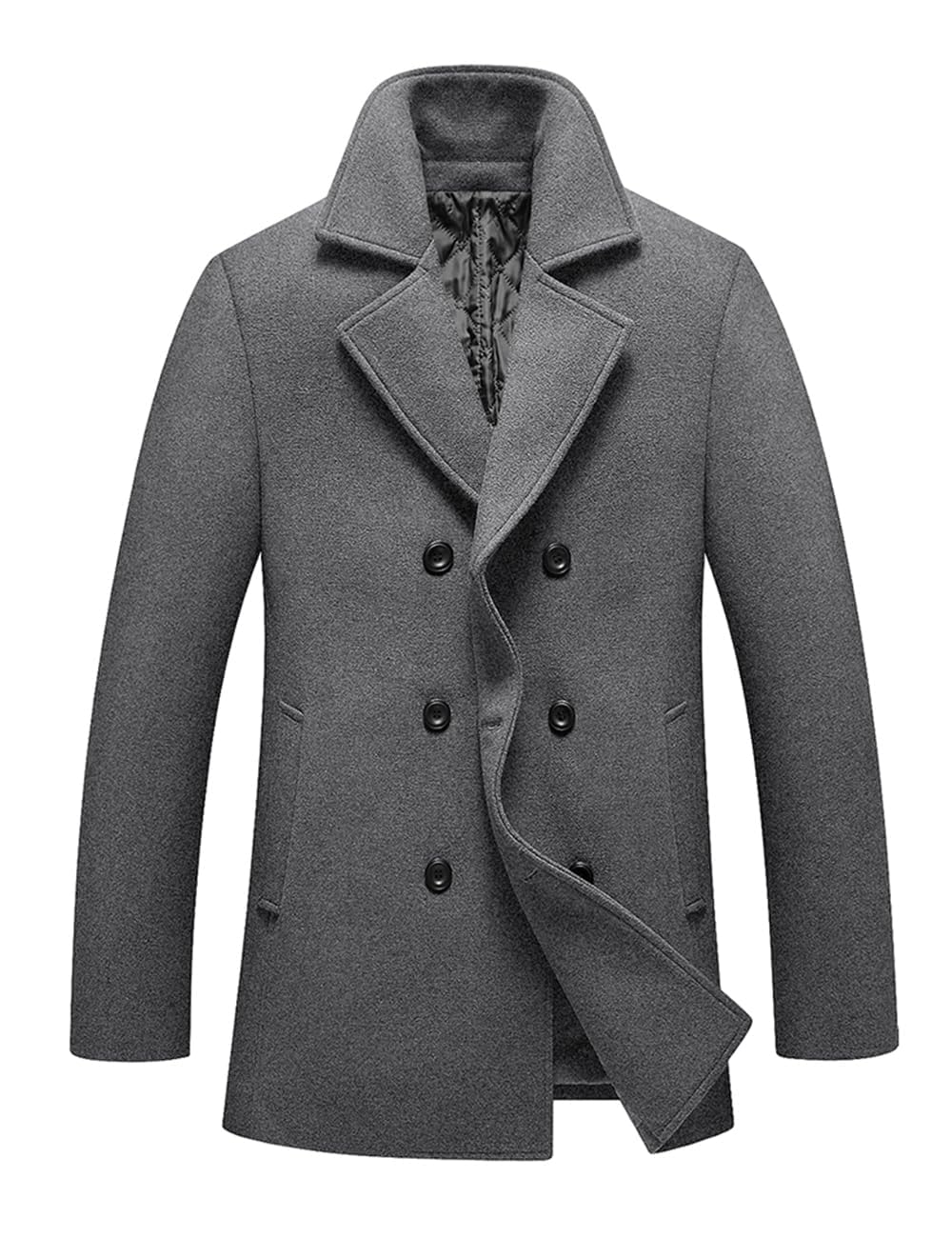 Lavnis Men's Winter Wool Coats Slim Fit Single Breasted Trench Jacket Woolen Pea