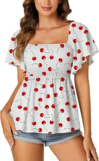 LYANER Women's Square Neck Cute Peplum Top