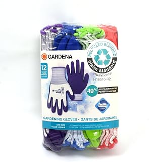 Gardena One Size Gardening Gloves, Latex Coating on a Polyester Lining - 12 Pairs (1 Pack)