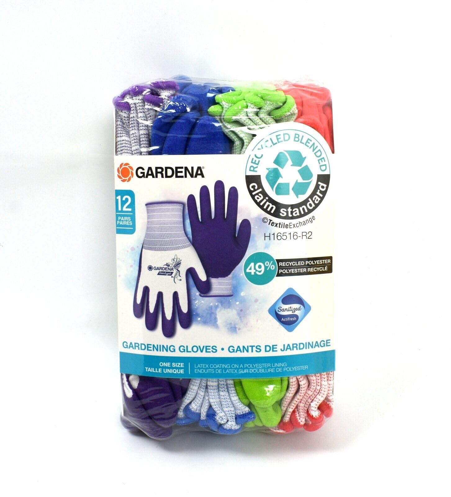 Gardena One Size Gardening Gloves, Latex Coating on a Polyester Lining - 12 Pair