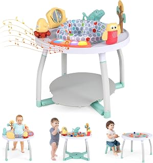 BABY JOY 5 in 1 Baby Activity Center, Baby Jumpers and Bouncers with Removable Toys, Lights & Music, 3 Adjustable Heights, Interactive Play Center for Toddlers Boys Girls 6-36 Months (White)