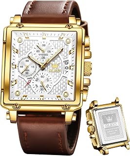 OLEVS Watches for Men Square Quartz Leather Waterproof Fashion Casual Watch