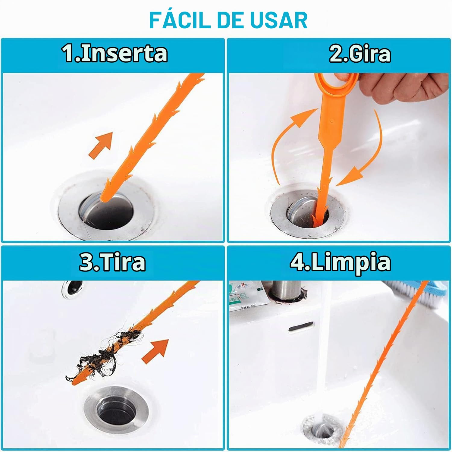 5 Pack Drain Snake, 20 Inch Durable Flexible Sink Snake Cleaner Auger Tool with 