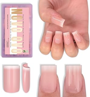 NOVO OVO 240 Pieces Short Square Soft False Nails Baby Pink Nails Needs Builder Gel Glue Soft Gel False Nails Full Cover 15 Sizes