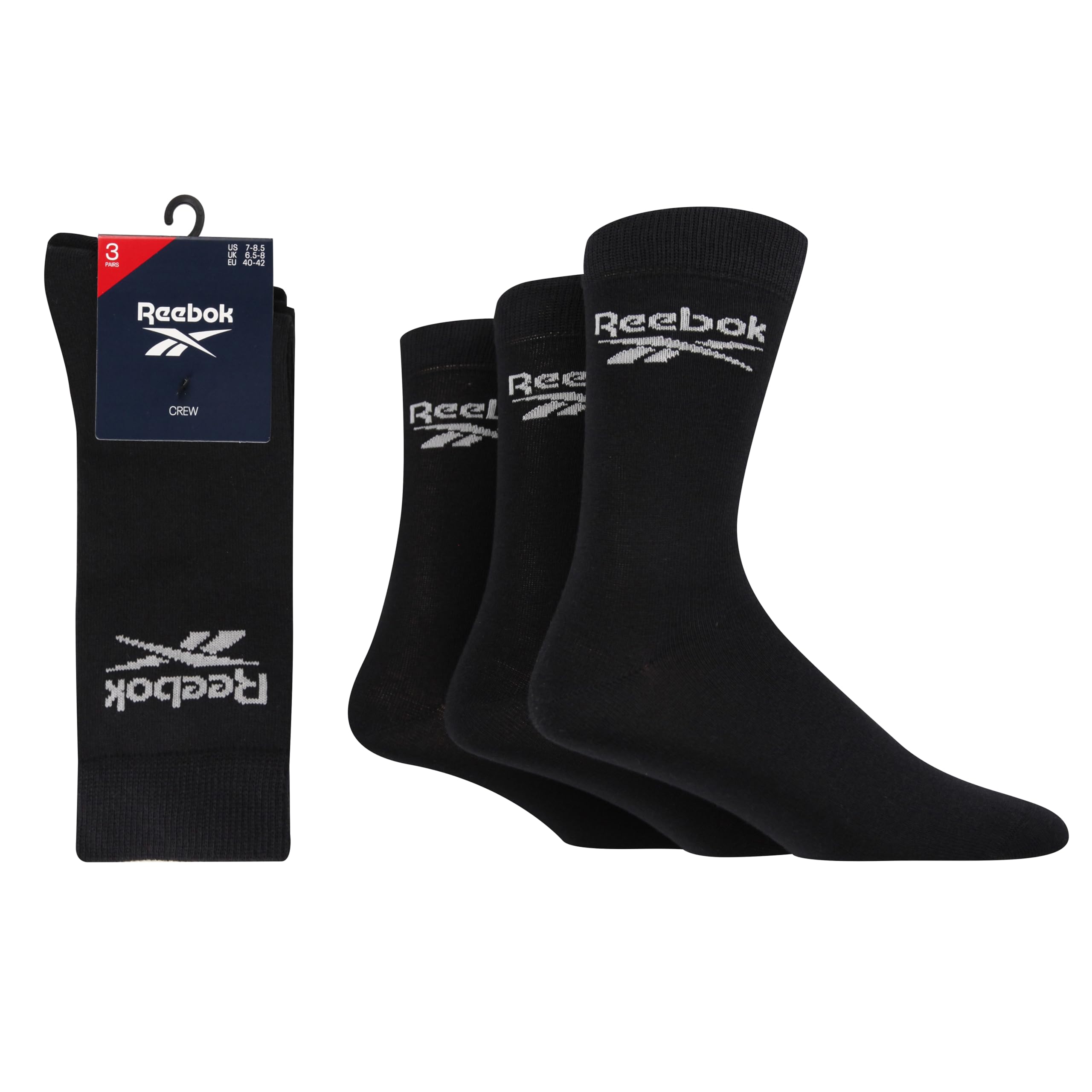 Reebok Unisex 'Core' Crew Socks - Mens & Women's Calf Length Soft Cotton Seamles