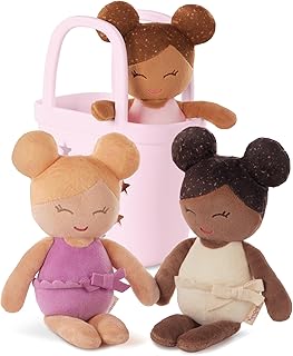 LullaBaby Bath Baby Dolls, Washable Water Play Set with Pink Basket | 3 soft 9-inch baby dolls and pink carrying basket with star cutouts for bath, pool, and pretend play, 4-Piece Set, 2+ Years