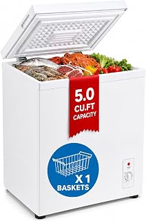 AGW 5.0 cu.ft Chest Freezer，Small Mini Deep Freezer with 7Level Temperature | Powerful Fast Freezing;Down to ‑1℉;Low Noise;Energy Saving;Space-Saving; 1 Removable Basket;Top‑Open Deep Freezer for Home