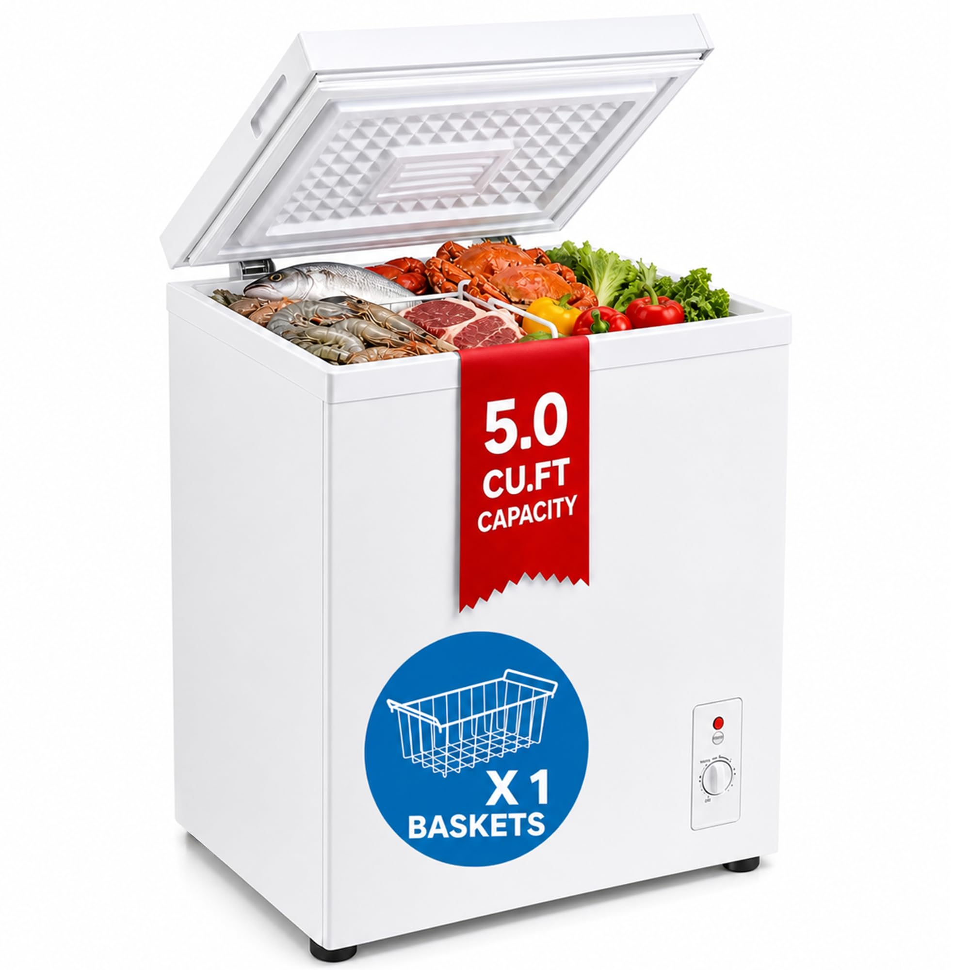 AGW 5.0 cu.ft Chest Freezer，Small Mini Deep Freezer with 7Level Temperature | Po