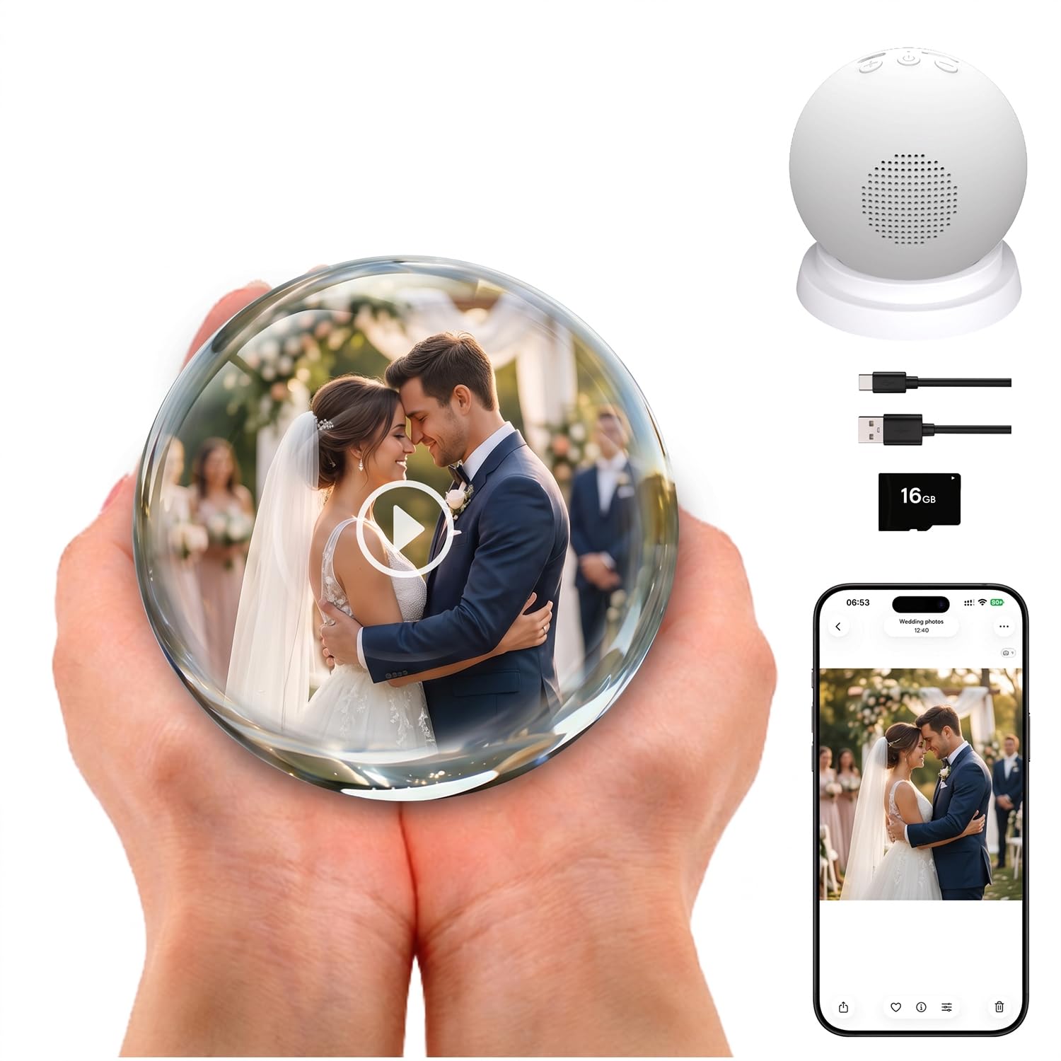Memory Orb Video Player, 3.15’’ Crystal Memory Sphere Ball 3D Memory Pear | Vide