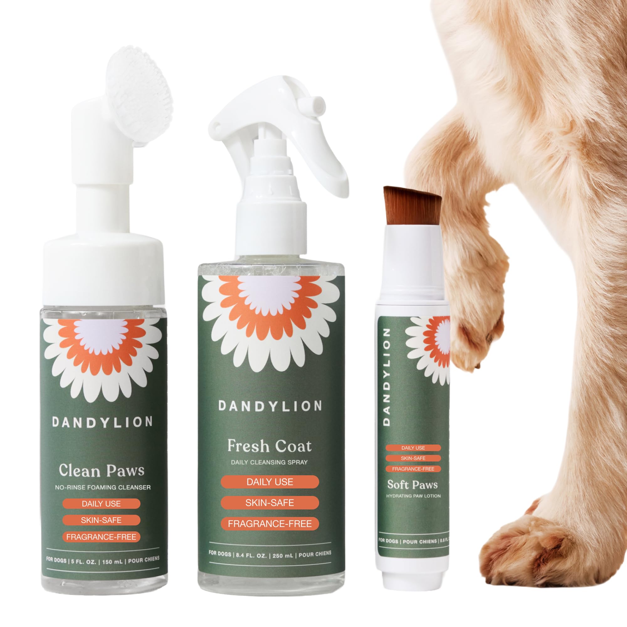 Dandylion Dog Grooming Kit, Paw Cleaner, Paw Balm & Waterless Dog Shampoo | No R