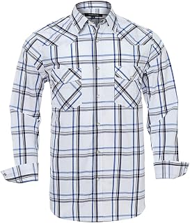 Men’s Western Cowboy Shirts-Long Sleeve Snap Button Plaid Shirt, Regular Fit Cotton Casual Shirt