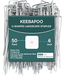 6 inch Heavy Duty 11 Gauge Garden Stakes, KEEBAPOO Galvanized Steel Landscape Staples/Securing Pegs Pins for Weed Barrier Fabric, Artificial Turf, Anchoring Tent-(50 Pack)