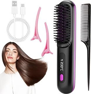 Go Brush Pro 2026 UK, Cordless Ceramic Heated Hair Straightening Comb, 3 Heat Settings & LED Screen & USB Rechargeable, Hair Straightener Brush for Short Hair Styler, Travel Portable