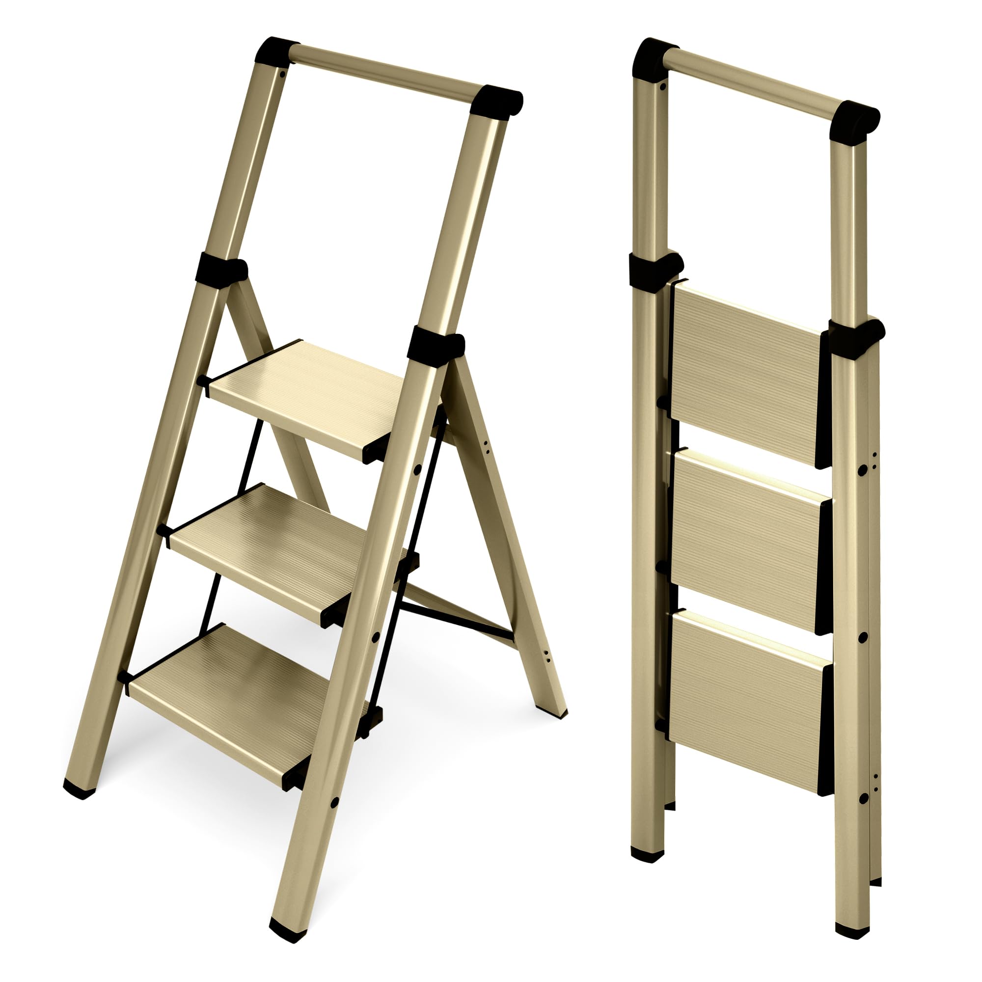 HillhutApex Aluminum 3 Step Ladder, Step Stool Foldable Ladder(Gold) | Stepladde