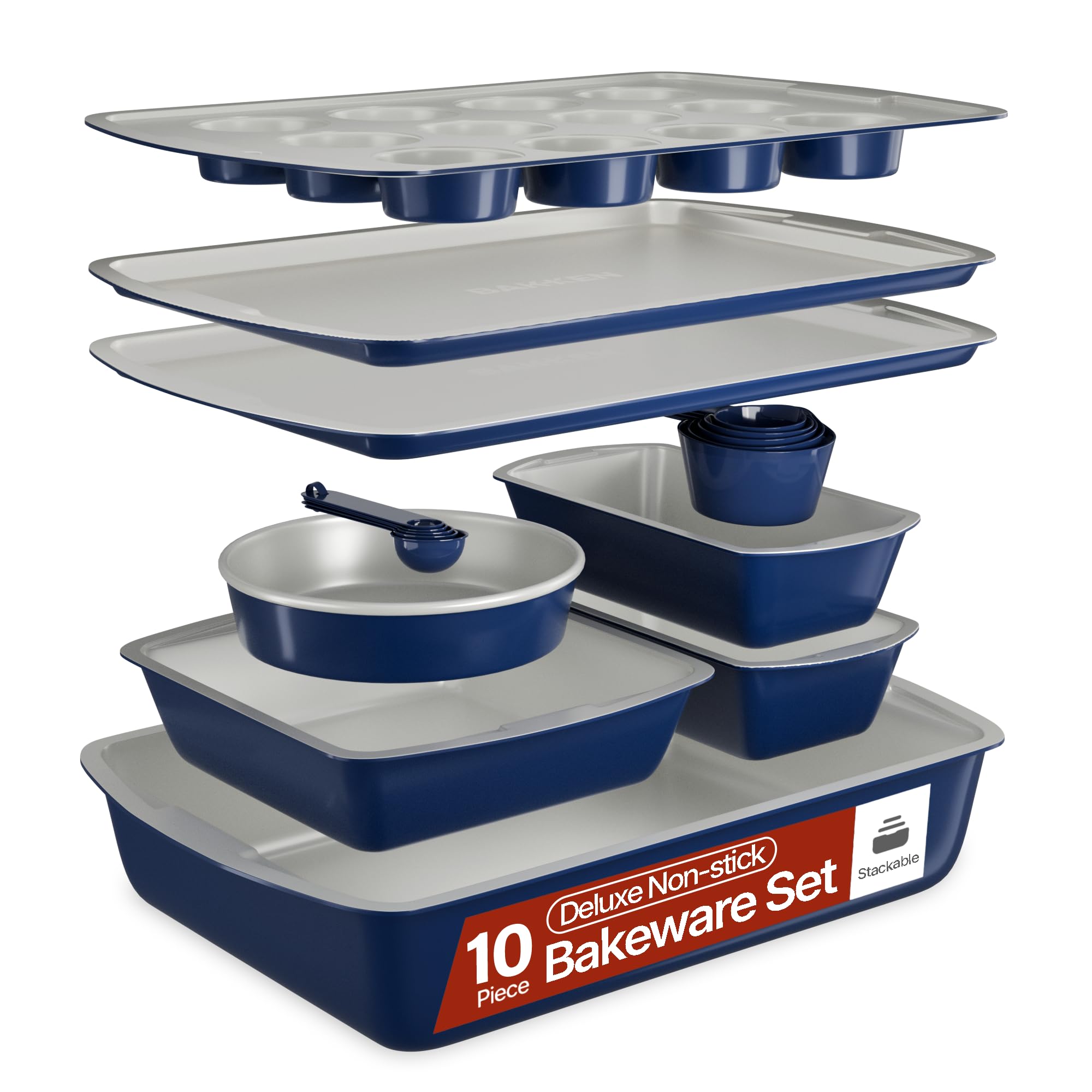 Royal Blue 10-Piece Bakeware Sets, Nonstick Carbon Steel Baking Sheet & Pans, St