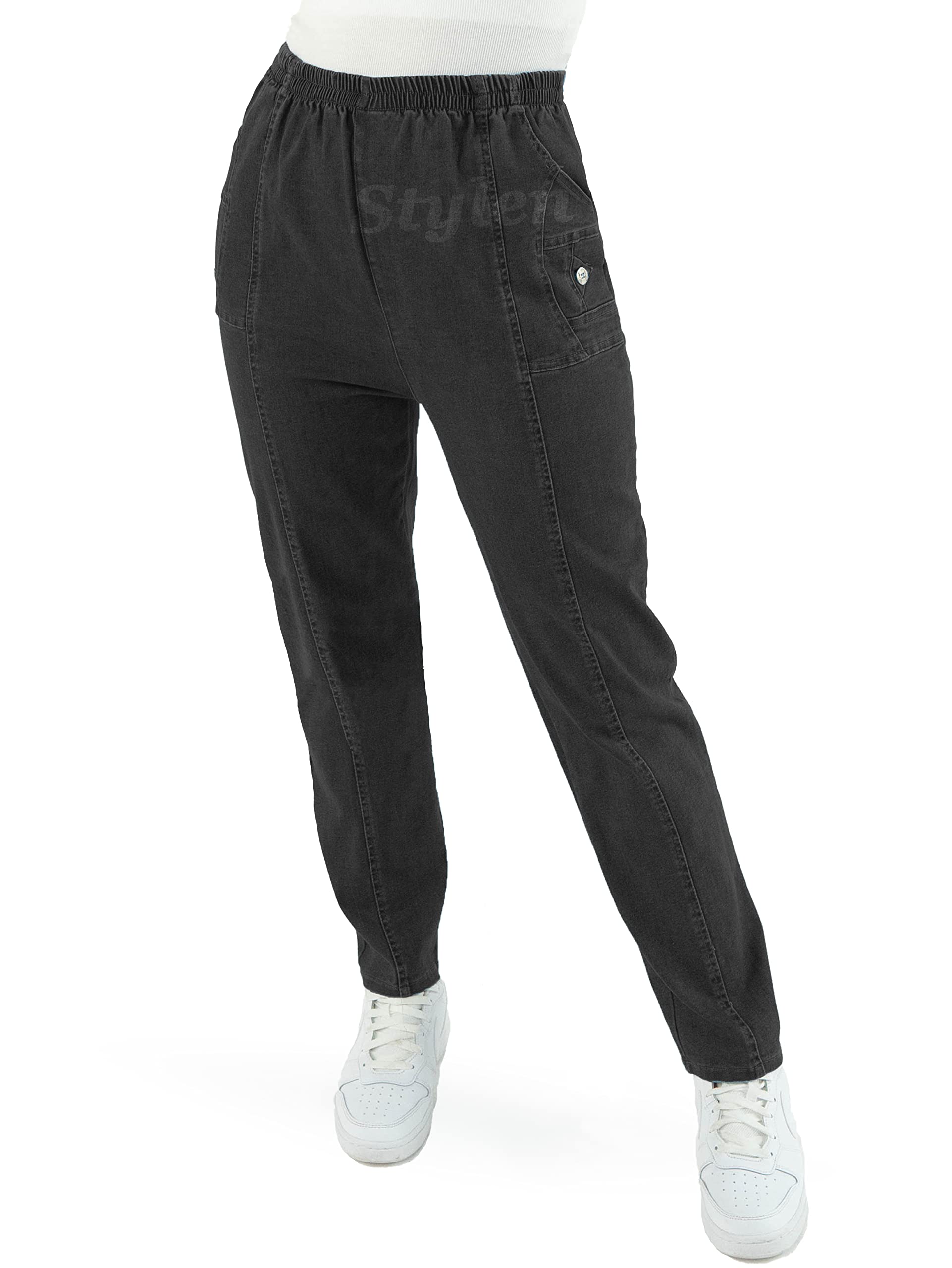 URBAN STITCH Women Jeans Ladies Stretch Trousers High Waist Rise Elasticated Pul