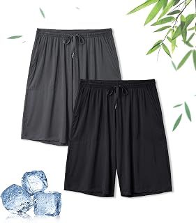 DAVID ARCHY Pyjama Shorts Men Bamboo Pajama Sleep Shorts Men Soft&Cool Men's Pyjama Shorts Bottoms with Pockets 2 Pack
