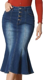 Allegra K Denim Skirt for Women Fishtail Midi Jean Skirts