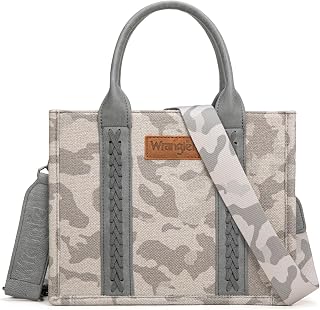 Wrangler Tote Bag for Women Western Camo Pattern Canvas Crossbody bag Handbag Vintage Design
