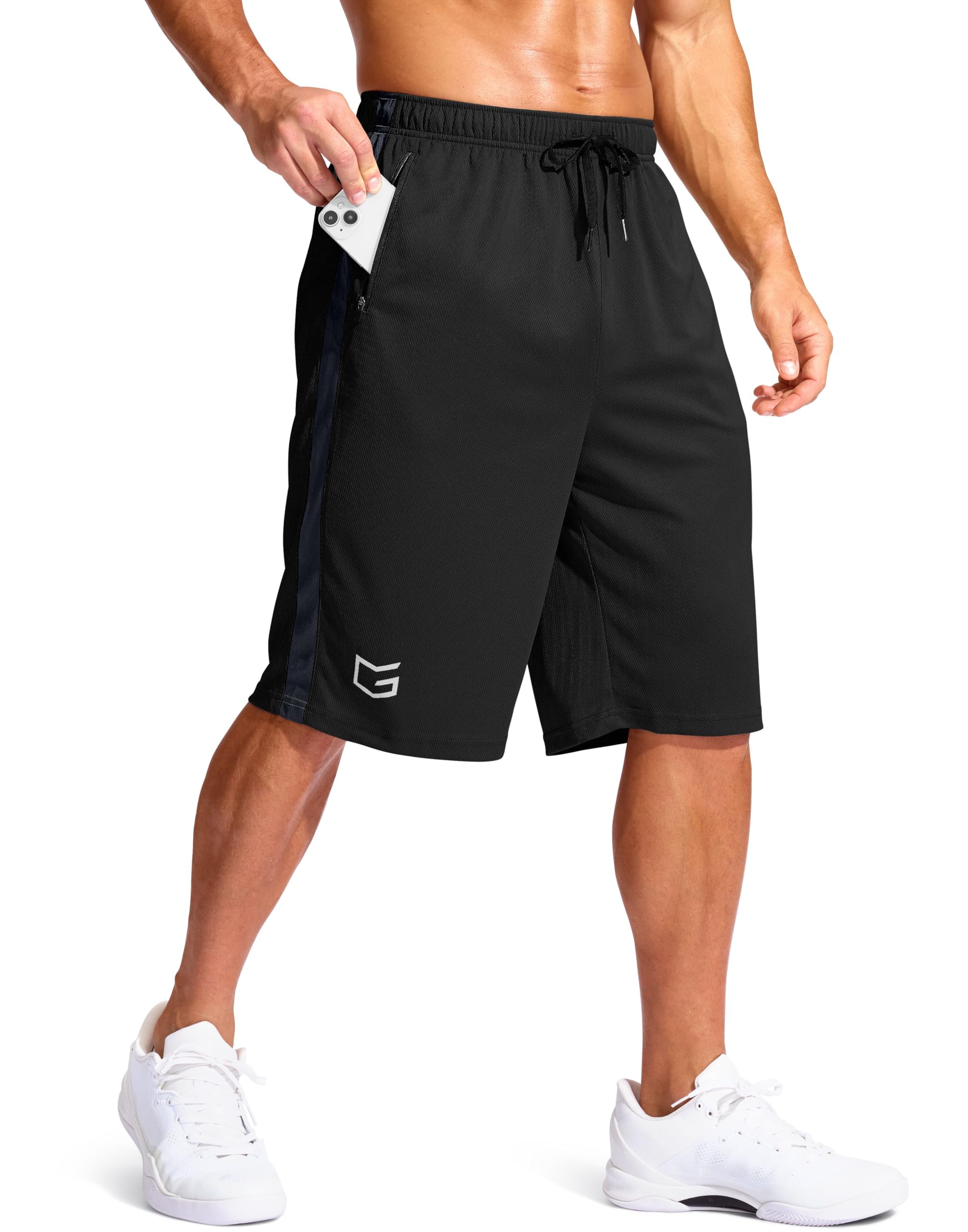 G Gradual Men's 11" Long Basketball Shorts with Zipper Pockets Mesh Quick Dry Li