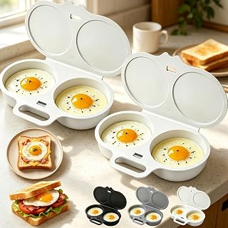 2027 Upgraded Dual Cavity Microwave Egg Poacher With Lid & Handle (White x2)