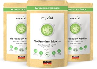 Myvial Organic Matcha Powder Premium 3 x 100 g - Traditional Green Tea from Japan - with Caffeine & L-Theanine - Vegan - 100% Natural & Laboratory Tested