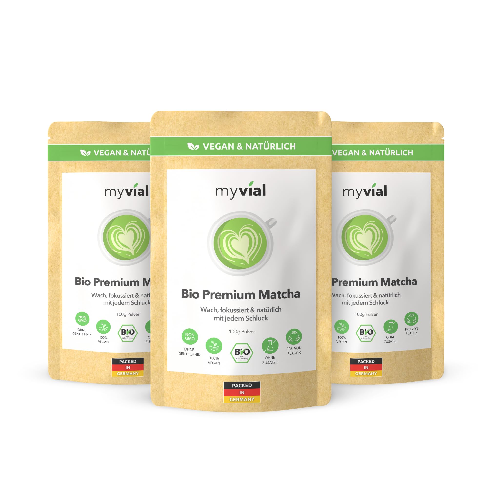 Myvial Organic Matcha Powder Premium 3 x 100 g - Traditional Green Tea from Japa