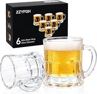 ZZYFGH 6 Pack Mini Beer Shot Glasses, Shot Glasses with Handle, Mini Heavy Base Clear Beer Mugs-1.8 Ounce, Tequila, Vodka, Great for Father, Husband, Birthday or Friend Party Present