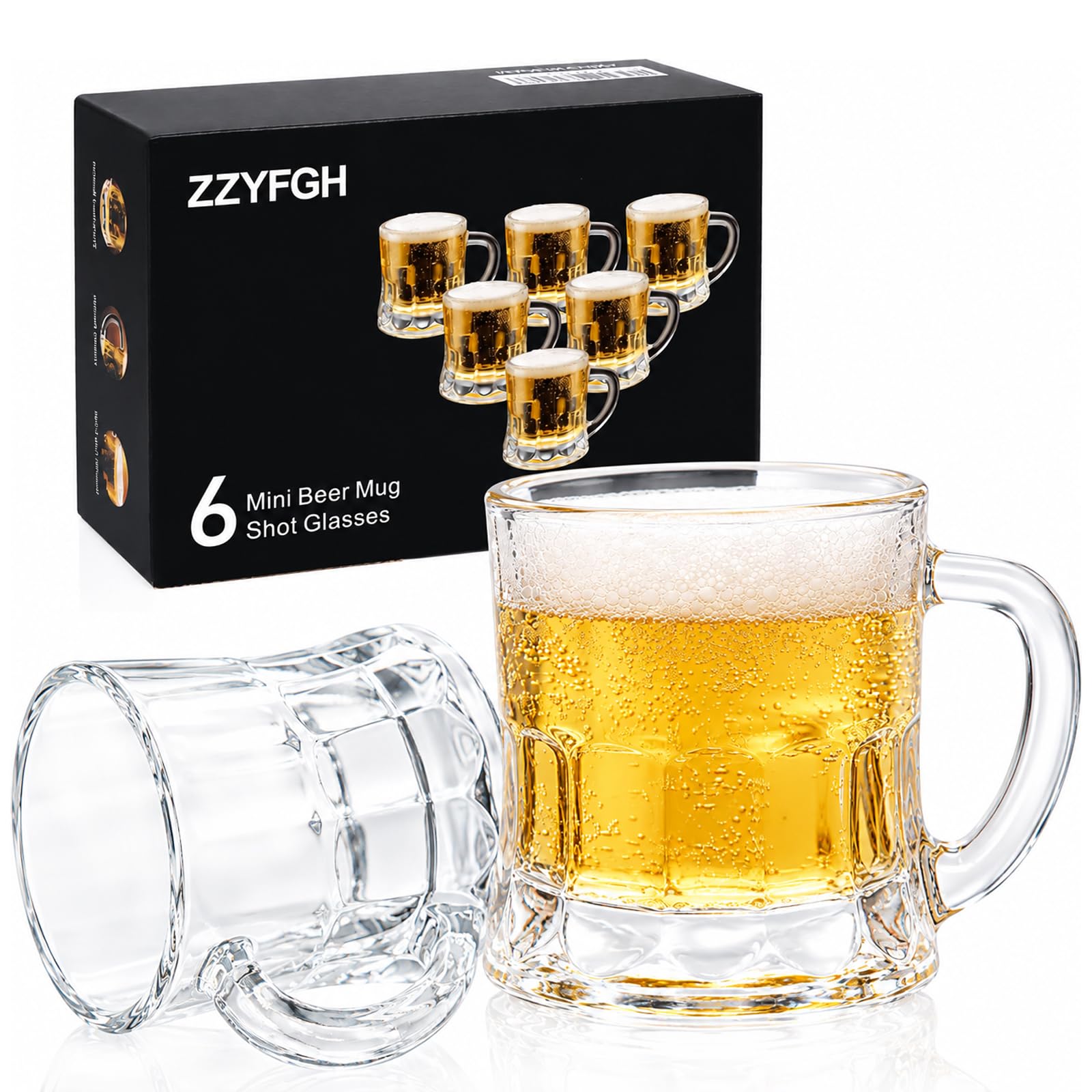 ZZYFGH 6 Pack Mini Beer Shot Glasses, Shot Glasses with Handle, Mini Heavy Base 