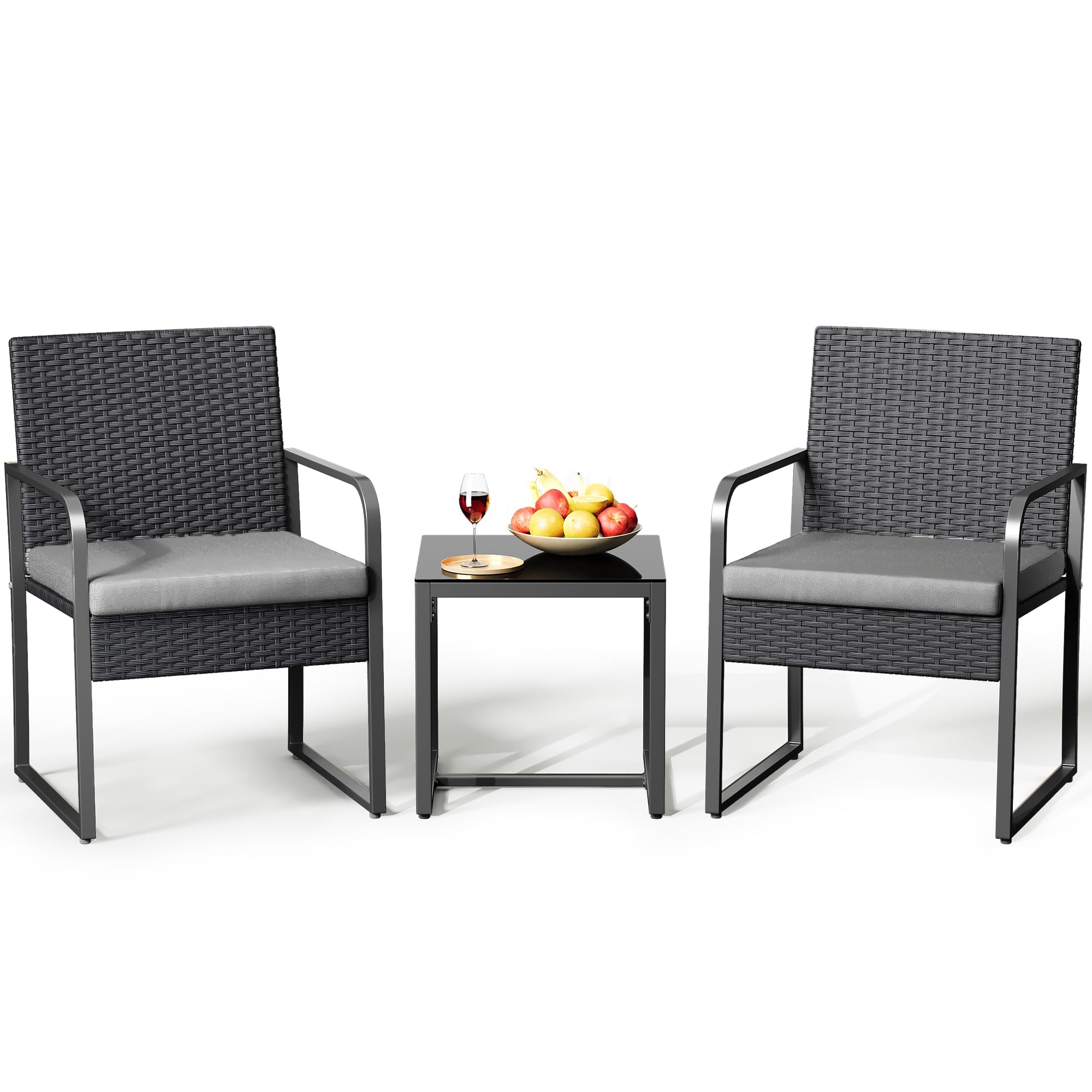 Gizoon 3 Piece Patio Furniture Set | Outdoor Black Wicker Furniture Sets, with C
