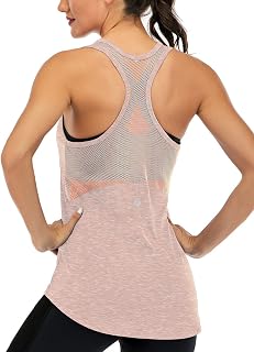 Fihapyli ICTIVE Women's Sleeveless Yoga Tank Top, Mesh Back Fitness Top, Lightweight and Breathable Racerback Sports Shirt for Intense Muscle