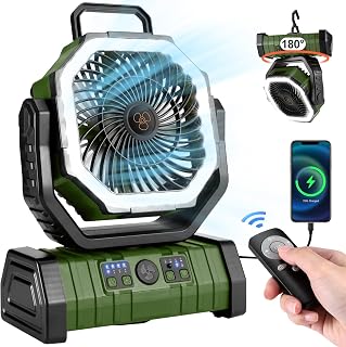 Odoland 30000mAh Camping Fan with LED Lantern, Rechargeable Battery Fan | Operated Oscillating Fan with Remote & Hook, Portable Tent Fan with Timer, 4 Speeds for Outdoor Camp RV Power Outage, Green