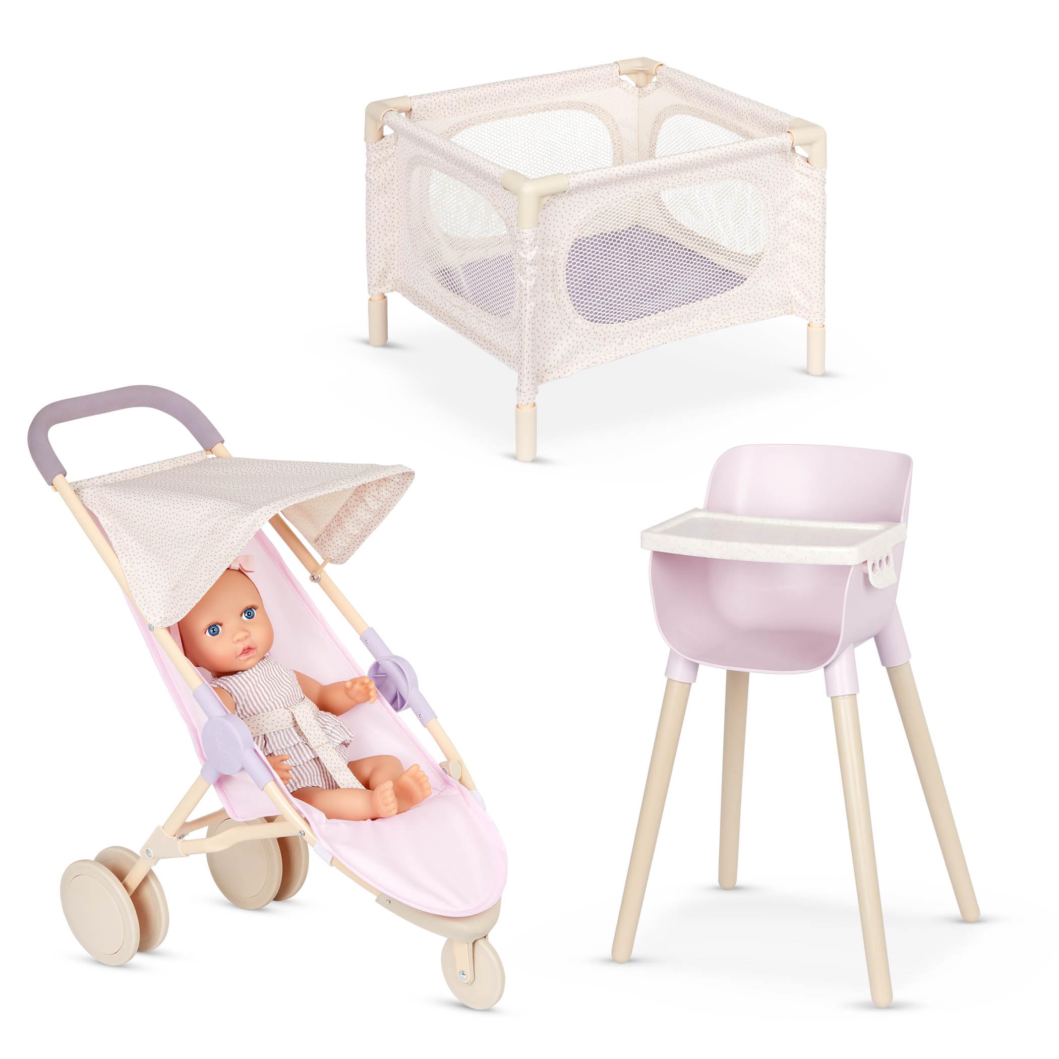 LullaBaby Baby Doll Nursery Playset with 14-Inch Doll, Stroller | Includes playp