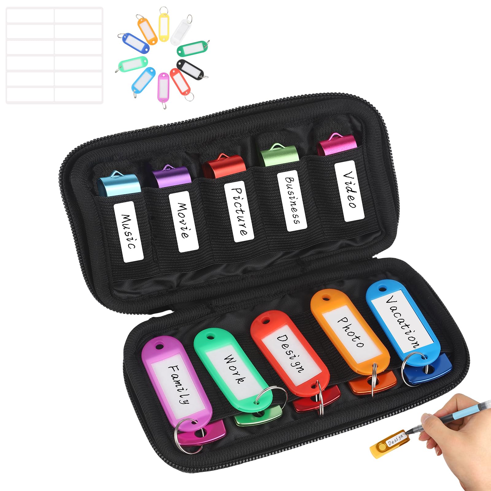 vellgo USB Flash Drive Case Organizer, 10-Slots Thumb Drive Holder, with 12 Labe