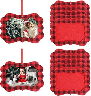 Christmas Picture Frame Ornaments Buffola Plaid Hanging Ornaments, 12pcs