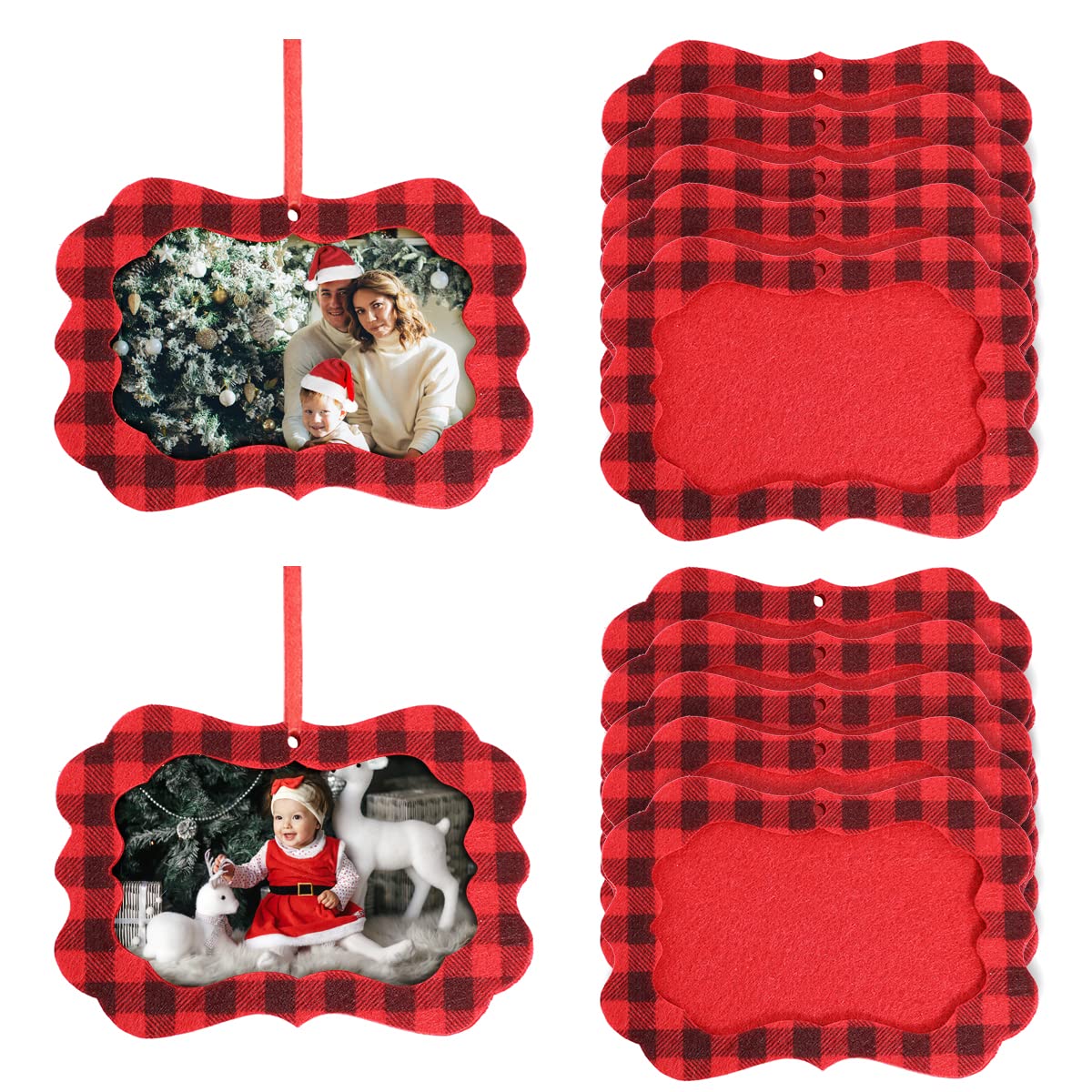 Christmas Picture Frame Ornaments Buffola Plaid Hanging Ornaments, 12pcs