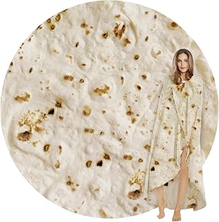 SeaRoomy Burrito Tortilla Blanket, Funny Food Throw Blanket, Round 47inches | White Elephant Gifts, Gag Gifts For Gift Exchange, Novelty Christmas Birthday Presents, Double Sided, Soft Flannel