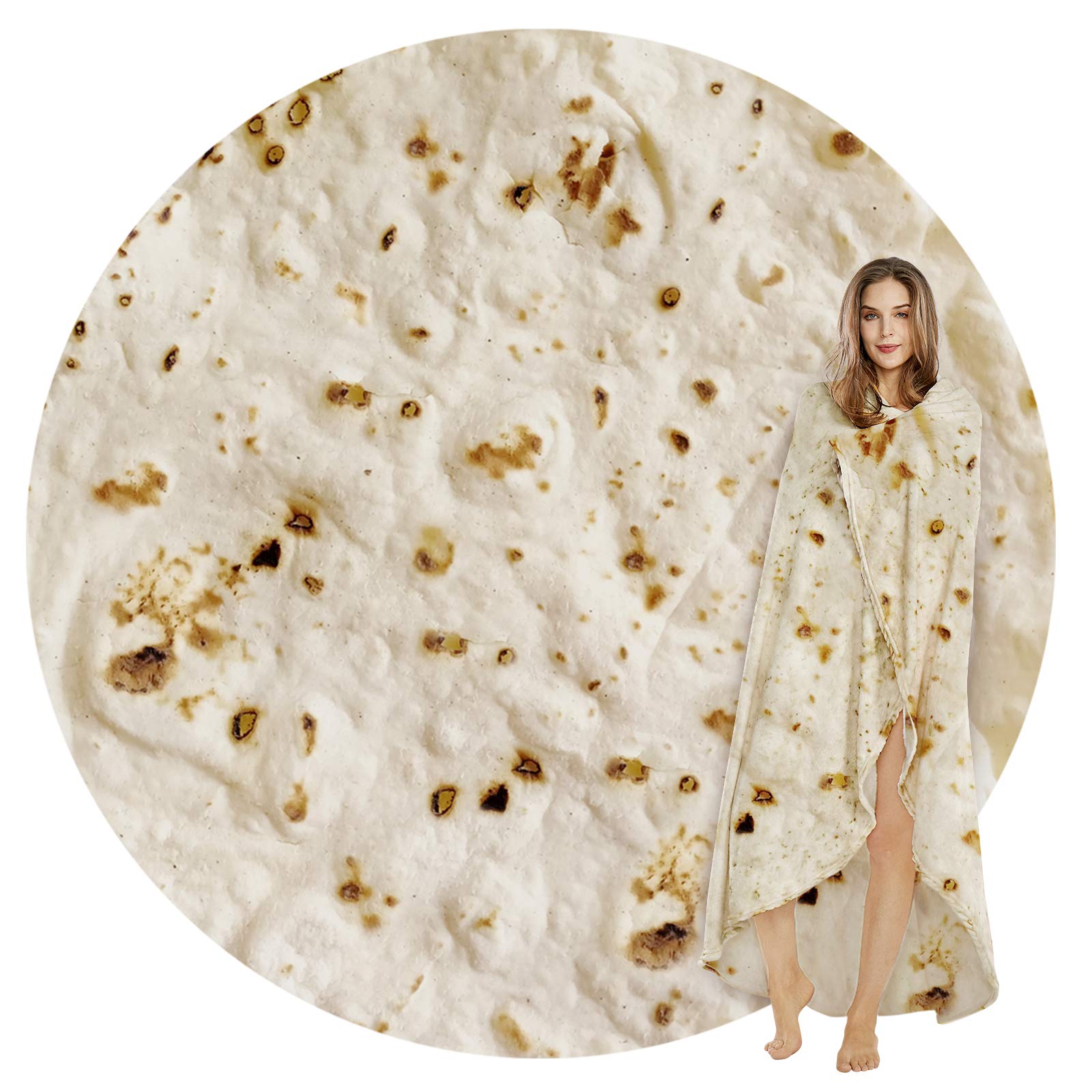 SeaRoomy Burrito Tortilla Blanket, Funny Food Throw Blanket, Round 47inches | Wh