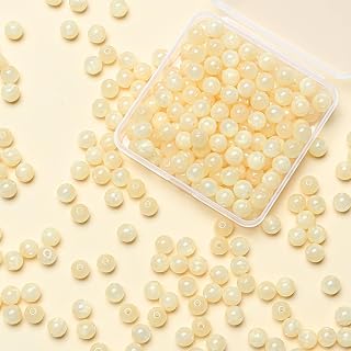 Cream White 8 mm Glass Beads for Threading, Pack of 200 Round Crystal Glass Beads for Bracelets, Monochrome Box Set with Hole for Necklace Earrings