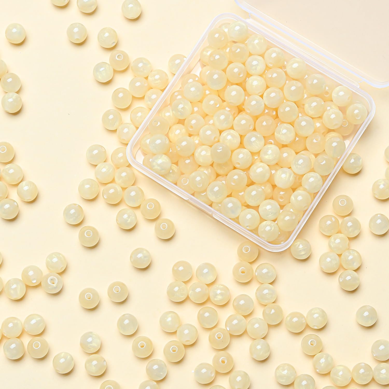 Cream White 8 mm Glass Beads for Threading, Pack of 200 Round Crystal Glass Bead